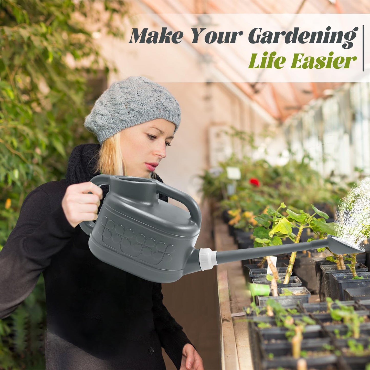 1 Gallon Watering Can, Garden Watering Can Outdoor, Plant Water Can with Removable Long Spout and Stainless Steel Sprinkler Head, Plastic Indoor Watering Cans for Gardening Flower Plants