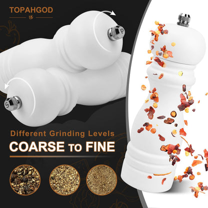 Salt and Pepper Grinder Set of 2 - Wood Salt and Pepper Mill with Adjustable Coarseness Ceramic Core - Manual Salt Grinders Refillable Spice Mills - Pepper Shakers for Sea Salt/Chili/Sesame, 6.5 Inch