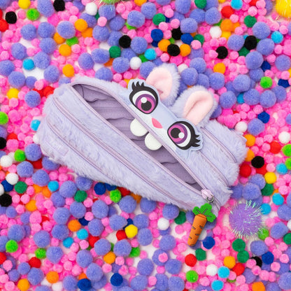ZIPIT Bunny Pencil Case for Girls, Cute Zipper Pouch for Kids Teens, Stationery Bag for School,Purple