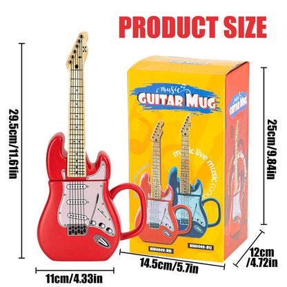 LUCYLANKER Electric Guitar Shaped Ceramic Mug, Novelty Music Themed Coffee Cup, Creative Drinkware for Tea, Funny Birthday, Halloween, Christmas Gift for Musicians & Rock Lovers, 15 oz (Red)