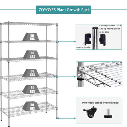 ZOYOYES Indoor Greenhouse 6-Tier Plant Rack with Cover, 5 T8 Grow Lights, Thermometer & Timer – Seedlings, Flowering, Herbs & Vegetables, Indoor Gardening, Easy Assembly 30" W x 14" D x 72" H