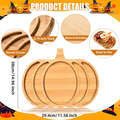 AWIZOM Pumpkin Wooden Serving Platter Thanksgiving Bamboo Serving Tray Wooden Snack Cheese Charcuterie Board Sectional Wood Halloween Dish Plate for Fall Autumn Harvest Party Supply,14.96x11.58x0.79