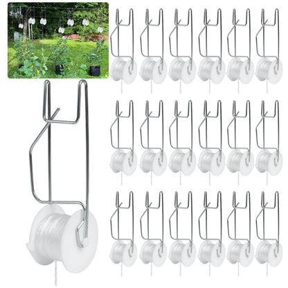 Hidbot Tomato Support Hooks with String,10 Pack Tomato Trellis Roller Hooks with 49.2FT String for Plant,Greenhouse Tomato Flower Vine Twine Crop Trellis Kit Tomato Plant Roller Hook