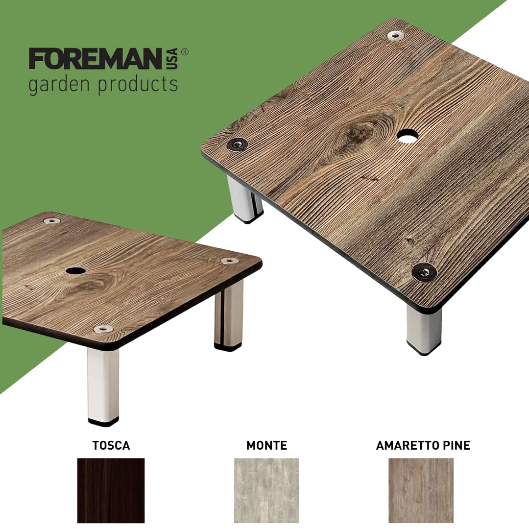 Foreman Potted Plant Stand with Legs (12"x12"x4") Indoor Outdoor Heavy Duty Versitile Use Weather Resistant Square Plant Support with 10 Year Warranty - Tosca Wood Grain Pattern