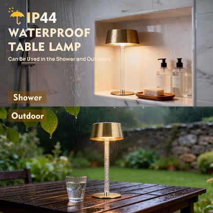 SisiHokai Waterproof Shower Rechargeable Lamp Cordless, LED Touch Battery Operated Table Lamp, Dimmable, Modern Home Decor, Outdoor, Patio, Bathroom, Bedroom, Bedside, Kitchen, Gold