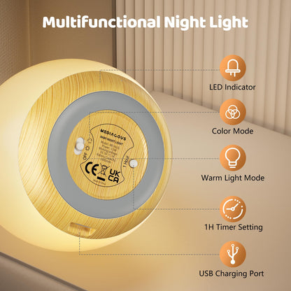 MediAcous Night Light for Kids, Baby Egg Light for Nursery, 7 Colors Changing & Stepless Dimming, Soft Silicone Touch Night Lamp with 1 Hour Timer, Rechargeable Nursery Night for Breastfeeding