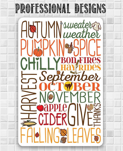 Sweater Weather Pumpkin Spice Metal Sign - Fall and Halloween Home Decor, Autumn Leaves Porch Display, Thanksgiving Season Wall Art Plaque - 8x12 Inch Indoor Outdoor Durable Tin Poster