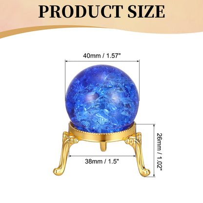 PATIKIL Crystal Ball 40mm, Ice Cracked Glass Ball with Metal Stand, Decorative Crystal Sphere Glass Paperweight for Home Wedding Office Party Table Decor Ornaments, Dark Blue/Gold