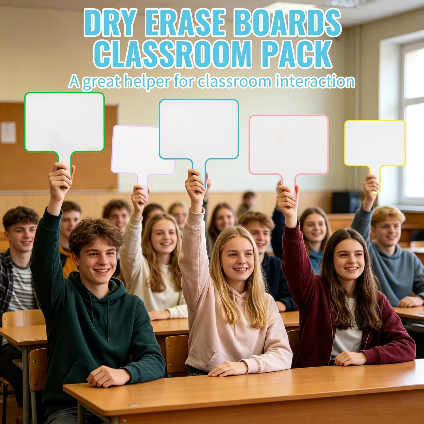 48-Piece Dry Erase Answer Paddle Set, Handheld Sign with Markers & Erasers, 10''X 8'' Double Sided Mini Whiteboard Paddles for Classroom, Home & Office Meetings