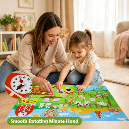 SUYEPER Farm Felt Story Board Set with 44pcs Animal Figures and Clock Number Learning Children's Story Set Storytelling Early Education Learning Board, Preschool Wall-mountable.