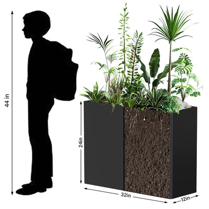Ganeekiron Galvanized Steel Planter with Removable Insert Shelf & 4 Drainage Holes - 32x12x24 Inches Large Planters for Outdoor/Indoor Patio, Porch Black