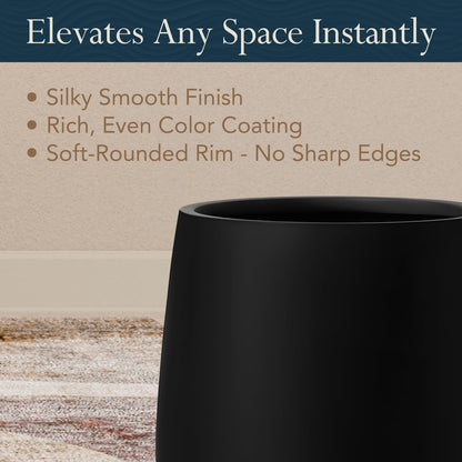 KUTE NEST 12.5" H x 11.4" D Premium Corso Fiberstone Round Tapered Planter with Drainage Hole, Weather Resistant for Indoor and Outdoor Use, Included 2 Extra Coco Mats (Black, 9" Pot Opening)