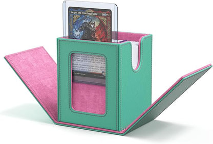 ZLCA MTG Deck Box with Commander Window Display, Trading Card Storage Box Holds 100 Double-Sleeved Cards Suitable for TCG/CCG/PTCG/EDH/Magic/Sport Cards (Aqua&Pink)