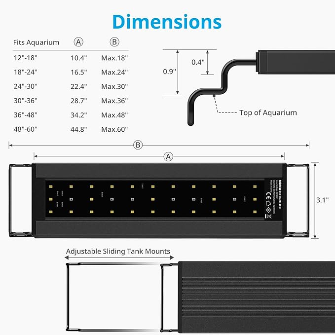 NICREW C10 Plants LED Aquarium Light, 18-24 in, 13 Watts, Full Spectrum Fish Tank Light with Timer, Day and Night Cycle, Brightness Adjustable