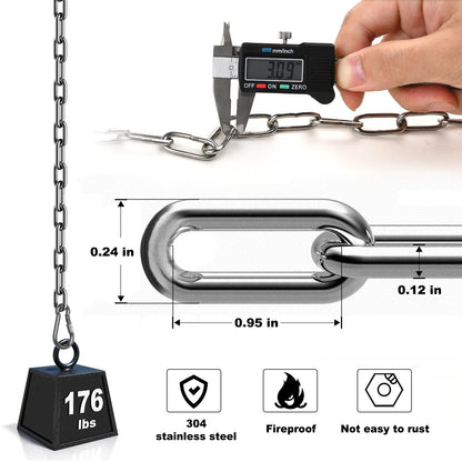 Vigtayue 1/8" Stainless Steel Link Chain, 304 Stainless Steel Link Heavy Duty Coil Chain with Carabiners, 2PCs Hanging Safety Chains for Swing Plants Anti-Theft Pet Dog Anchor Fence Towing Chain Link