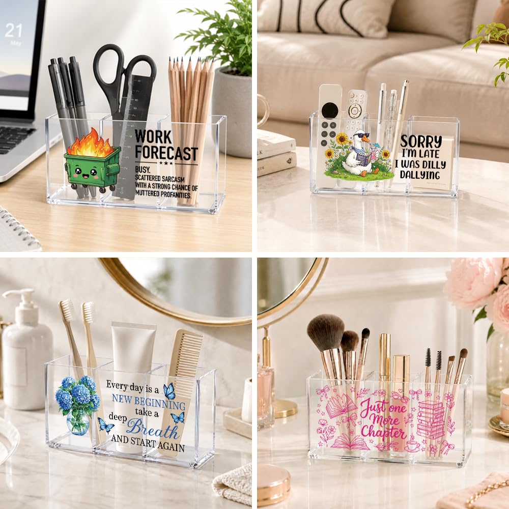 JQYCJTR Dumpster Fire Response Team Acrylic Pen BrushHolder 3 Compartment, Emotional Support Clear Desktop Organizer for Office School Home SuppliesBathroom, Thank you Gifts for Colleague Team
