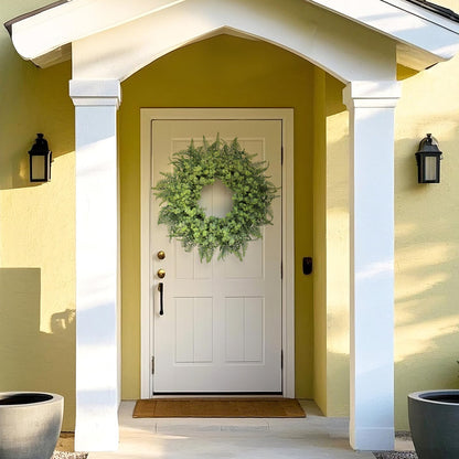 26'' Eucalyptus and Boston Ferns Wreath for Front Door - Large Artificial Greenery Outdoor Wreath for Porch,Window,Farmhouse,Home,Hanging Decor- Spring, Summer, All Seasons (Gray-Green)