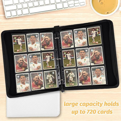 GERMUN 3 Ring 9 Pocket Zipper Card Binder, 720 Double Sided Standard PU Trading Card Album Folder for TCG & Sports Cards, Not Fit Top Loaders (White)
