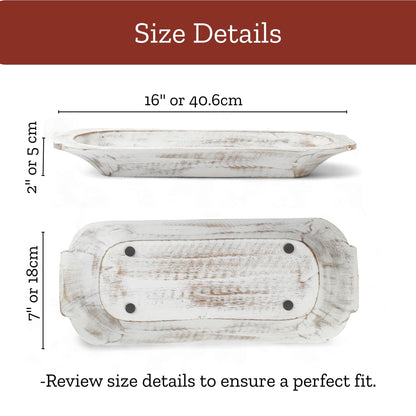 Mie Creations 16'' Large Wooden Dough Bowl for Decor, Farmhouse Decorative Centerpiece Oval Dough Bowls for Table | Handmade Long Wood Bowl, Thanksgiving Christmas Dining Decorations-Shabby Chic White