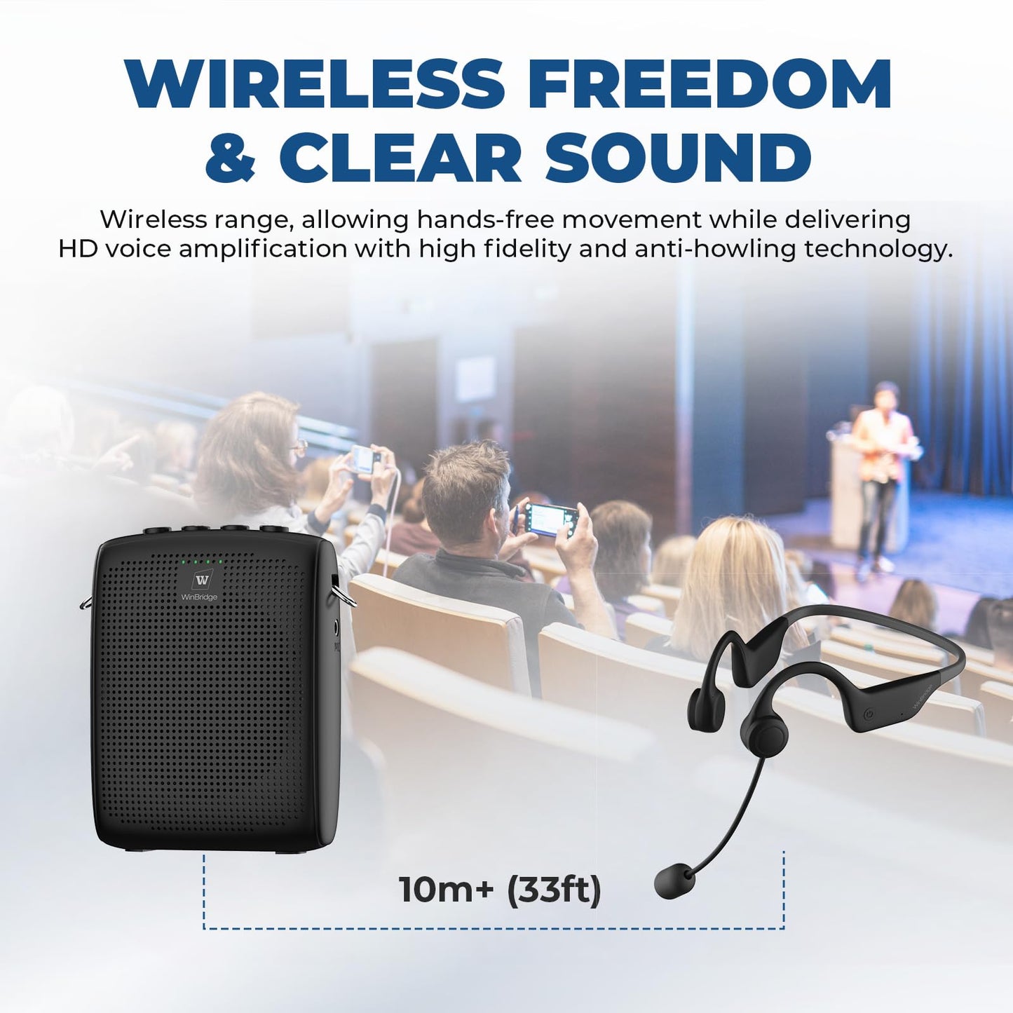 WinBridge Voice Amplifier Wireless Microphone Earhook, Porable Speaker and Mic for Teachers, Mini PA System with Crystal-Clear Original Sound, Fitness Ear-Secured Microphone for Public Speaking WB007