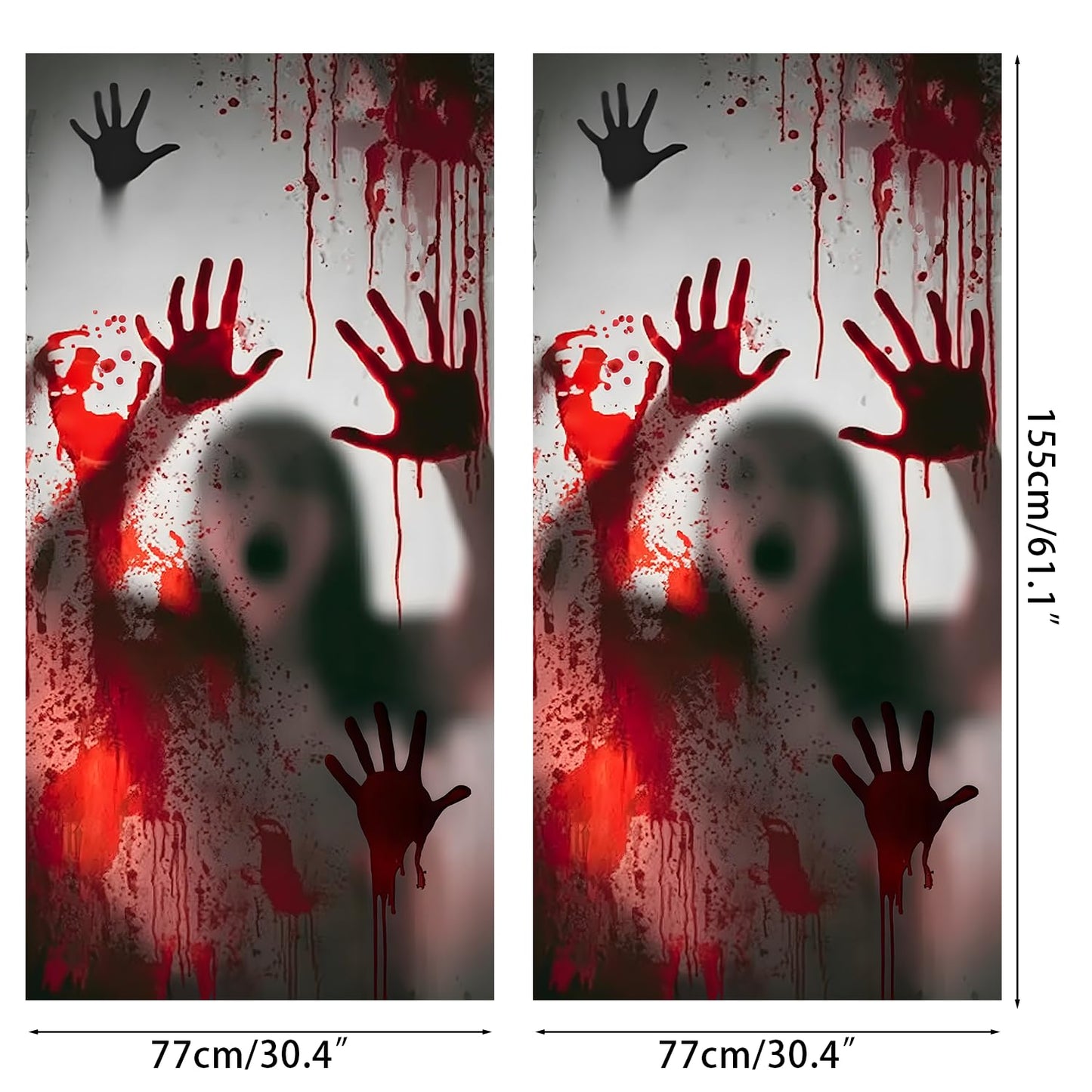 2PCS Halloween Giant Spooky Scary Window Posters - Creepy Party Decoration Haunted House Door Cover Creepy School Dormitory Window Cover 60" x 60"