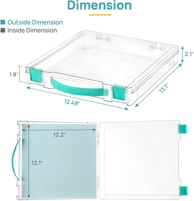 Vtopmart 3 Pack Board Game Storage with Handle and Snap-Tight Latch Lid, Craft Organizer Fit 12" x 12" Papers, Stackable Clear Storage Box for Scrapbook Storage, Art Supply Storage, Puzzle Storage