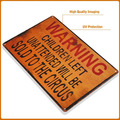 dingleiever-TIN Sign Warning Children Circus Metal Decor Art for Kitchen Store Ranch Bar