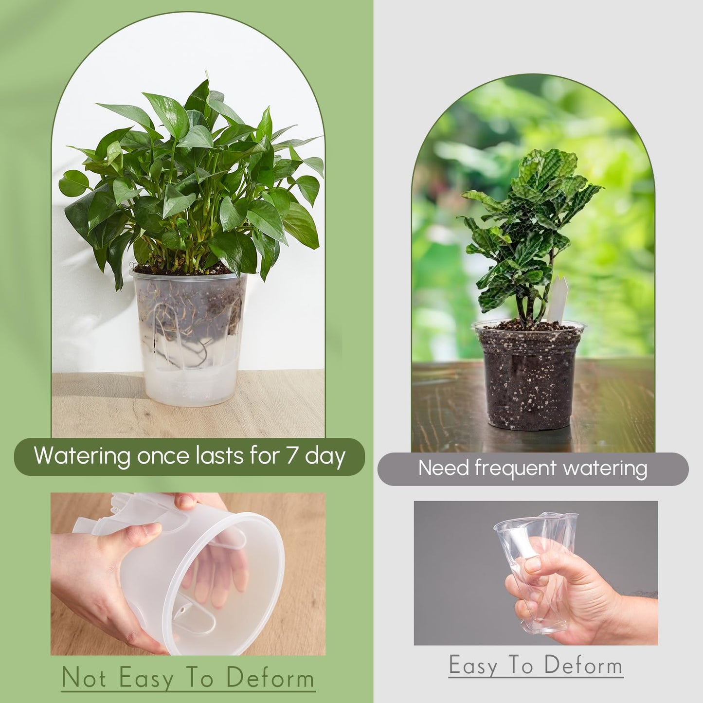 Wonderjune 6 Pcs Self Watering Plant Pots, 4.72''/ 5.91''/ 7.09'' Nursery Pots with Deep Reservoir & High Drainage Holes for Outdoor Plants and Flowers, Bare Root Planter(Clear)