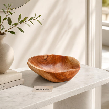 ZENFUN Natural Wood Fruit Bowl 7.8-9.5 Inch, Unique Root Dish Bowl, Fruit Snack Dish for Sandwich Bread Serving, Handmade Serving Bowl for Candy, Vintage Ring Dish, Serving Appetizer Display