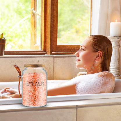 SiliFine 2 Pcs 94 oz Bath Salts Glass Jar with Wooden Lid, Bath Salt Container with Scoop, Airtight Storage Bathtub Accessories for Women