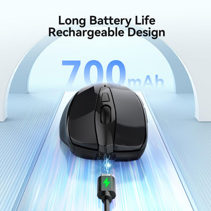 TECKNET Rechargeable Jiggler Wireless Mouse (BT5.0/3.0 & 2.4G) 4800 DPI Silent USB A & Bluetooth Mouse 6 Buttons, Wide Compatibility - Black