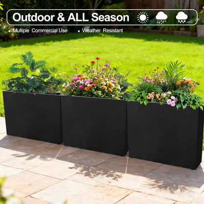 Megawodar Metal Tall Long Planter Box Large Rectangular Planter Flower Pot with Drainage Holes for Indoor Outdoor Deck Porch Garden Home Patio Front Door (Black, 36" L x 11" W x 32" H)