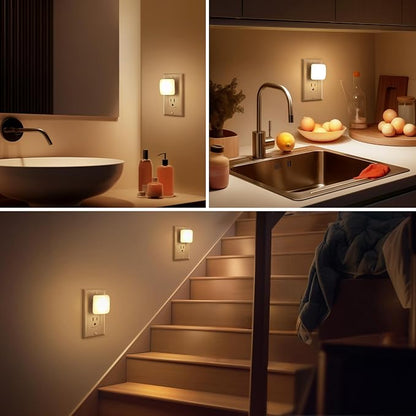 LED Night Light Plug into Wall, 2 Pack, Nightlights With Light Sensor Dusk to Dawn, 0.3W Square Plug in Night Lights for Kids, 3000K Warm White Night Light for Travel Bathroom Bedroom Kitchen
