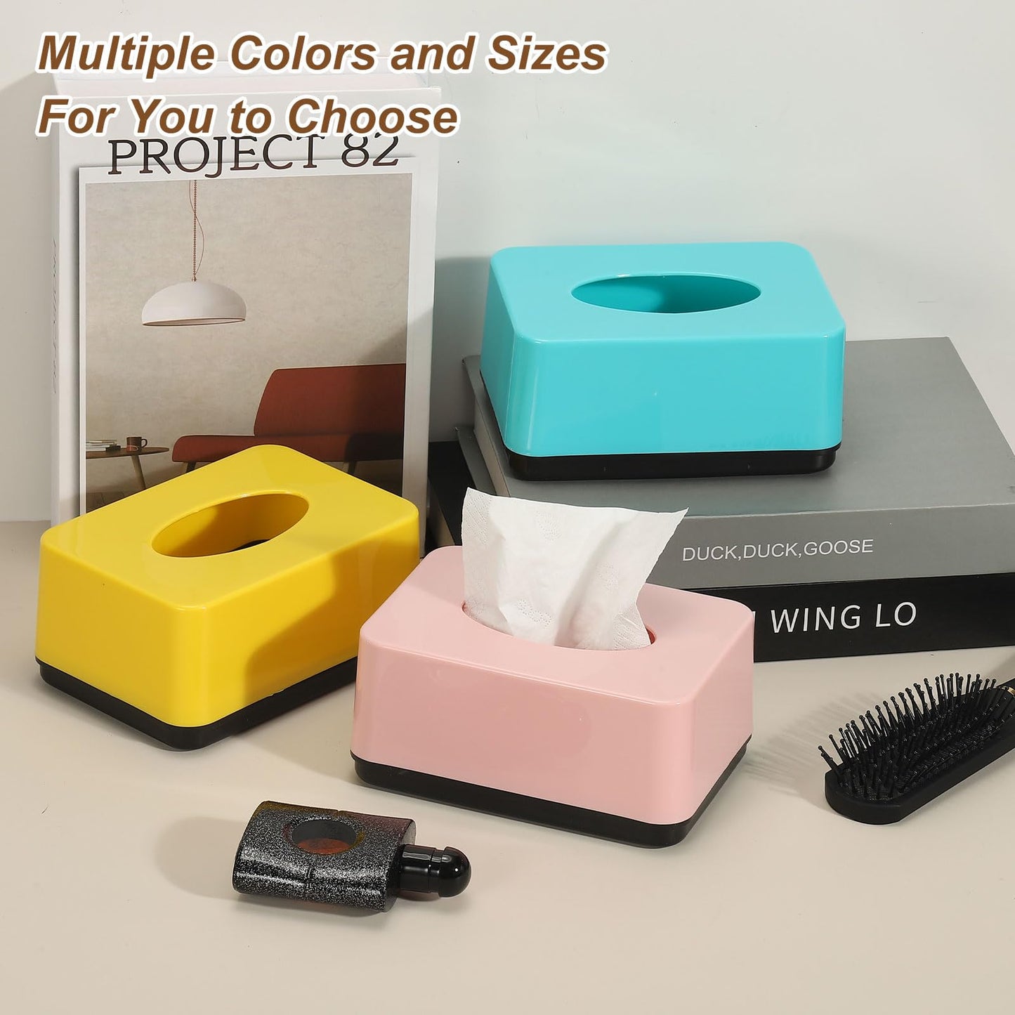 uxcell Tissue Box Cover, Plastic Rectangle Modern Facial Tissue Box Holder Desktop Napkin Organizer Container for Living Room Bedroom Office Hotel Desk Car, Light Blue
