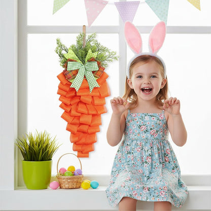 Easter Carrot Wreath Spring Decoration for Front Door, Rustic Stairway Swag Garland with Bow for Window Decor Party Supplies