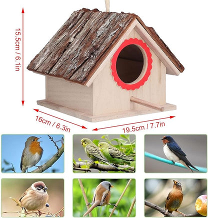 Bird Nest, Wooden Hanging Outdoor Bird Nest with Perch Rustic Bird Nest Box for Bluebirds, Chickadees, Hummingbirds, Swallows, and Other Birds.