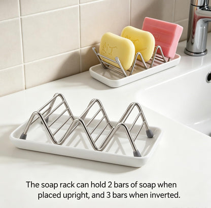 304 Stainless Steel Soap Holder with Ceramic Drain Tray, Rustproof Wire Rack Self-Draining Soap Dish Organizer for Bathroom Shower, Kitchen Sink, Countertop, Sponge Storage (Creamy White)