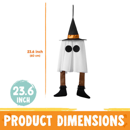 JOYIN 23.6'' 3PCS Halloween Hanging Ghosts Decorations Outdoor, Warm Light Up Ghosts Tree Decors with Witch Hats & Timer, Halloween Decorations for Yard Patio Garden Outside Haunted House Party