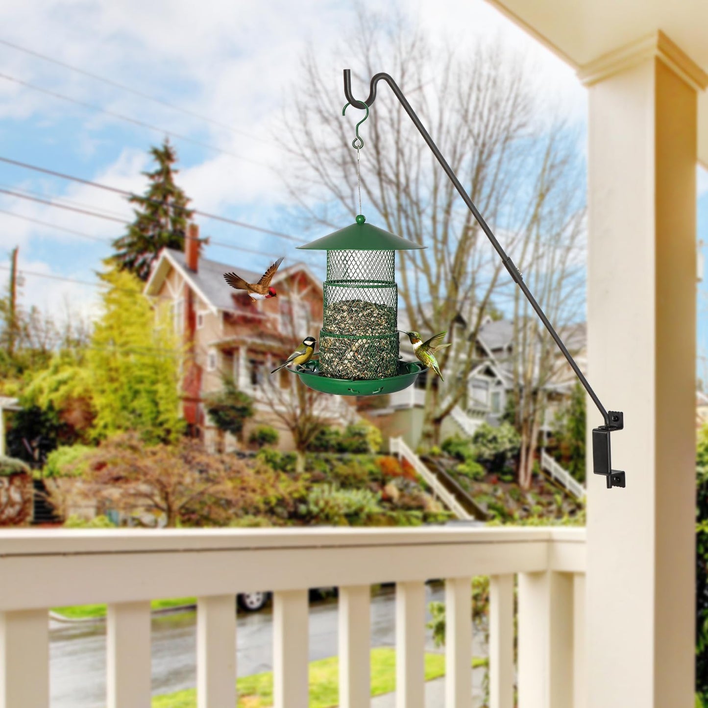 AILIN YELOKIE 32" 360° Swivel Deck Hook - Heavy Duty Solid Steel Plant Hanger, 12-Directional Adjustable Wall Bracket for Bird Feeders/Pole, Outdoor Plants & Wind Chimes, Black (2-Pack)