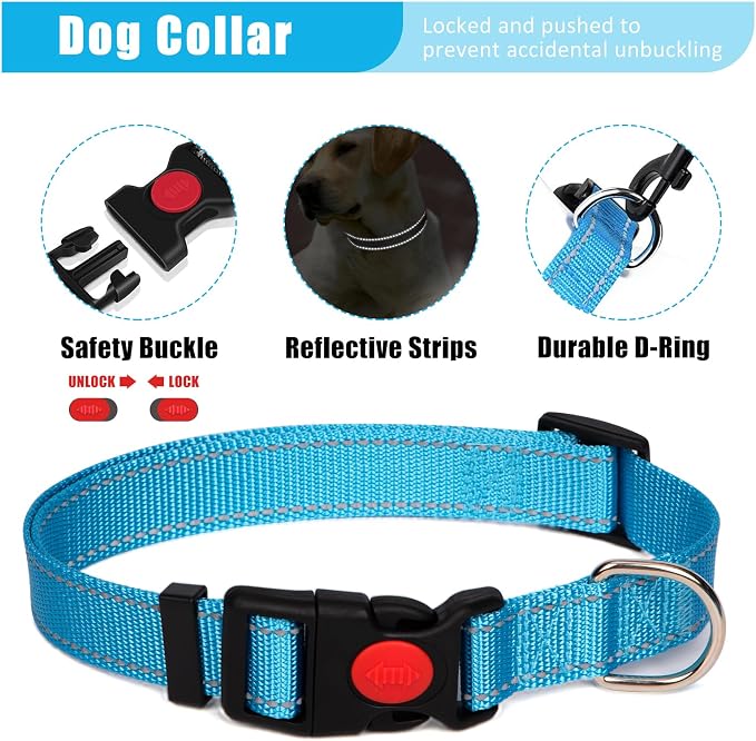 No Pull Dog Harness Adjustable Collar & Leash Set - Dog Halter Harnesses Collapsible Bowls & Poop Bag Dispenser Muzzle ID Tags Toys Fits Small Medium Large Dogs (Blue-S)