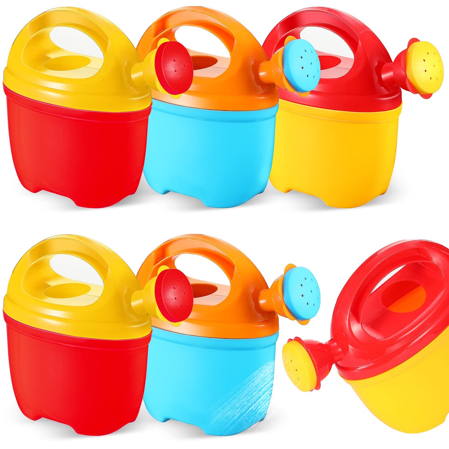 Lenwen 6 Packs Plastic Watering Can for Kids Garden Equipment Toy Watering Pail for Girls and Boys Plant Watering Can Bath Garden Toys Gardening Beach Tools (3 Colors)