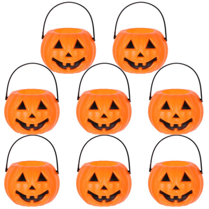 STOBOK Halloween Pumpkin Bucket - 8pcs Trick or Treat Children Portable Plastic Candy Buckets Jack O Lanterns - Desktop Decoration Candlestick Candy Holder Pail Party Favor Basket Party Supplies