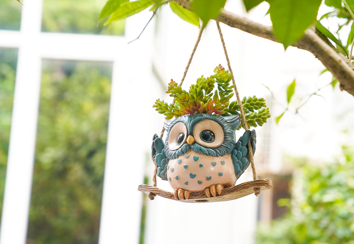 Swing Owl Hanging Planters for Indoor Plants, Cute Small Succulent Pots with Drainage Hole, Unique Resin Plant Hangers Outdoor, Hanging Plant Holder for String Of Pearls, Gift Ideas for Mother