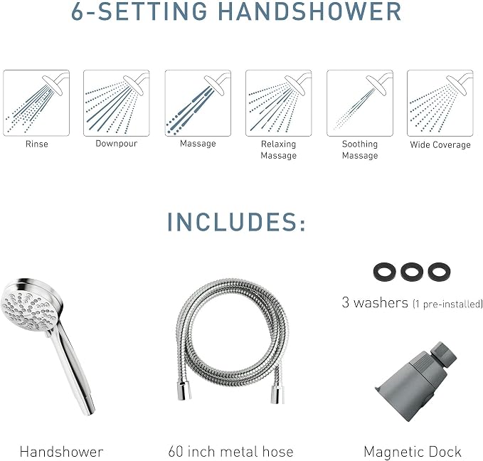 Moen 26100EPSRN Engage Magnetix 3.5-Inch Six-Function Handheld Showerhead with 186117SRN Magnetix Remote Dock, Spot Resist Brushed Nickel