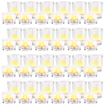 Mumufy 48 Pcs Assorted Votive Candle Holder Ribbed Clear Glass Tea Lights Candle Holder for Table Centerpiece Wedding Home Festival Party Decoration
