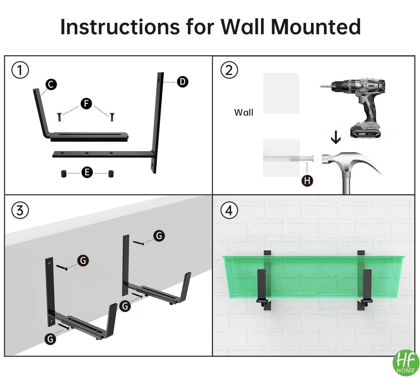 HFHOME 6PCS Adjustable Planter Box Brackets, Brackets for Window Boxes Planters Hanging Flower Box Holders, Wall Mount Holder for Windowsills, Garden, Fences, and Balcony - Black (Patent Registered)