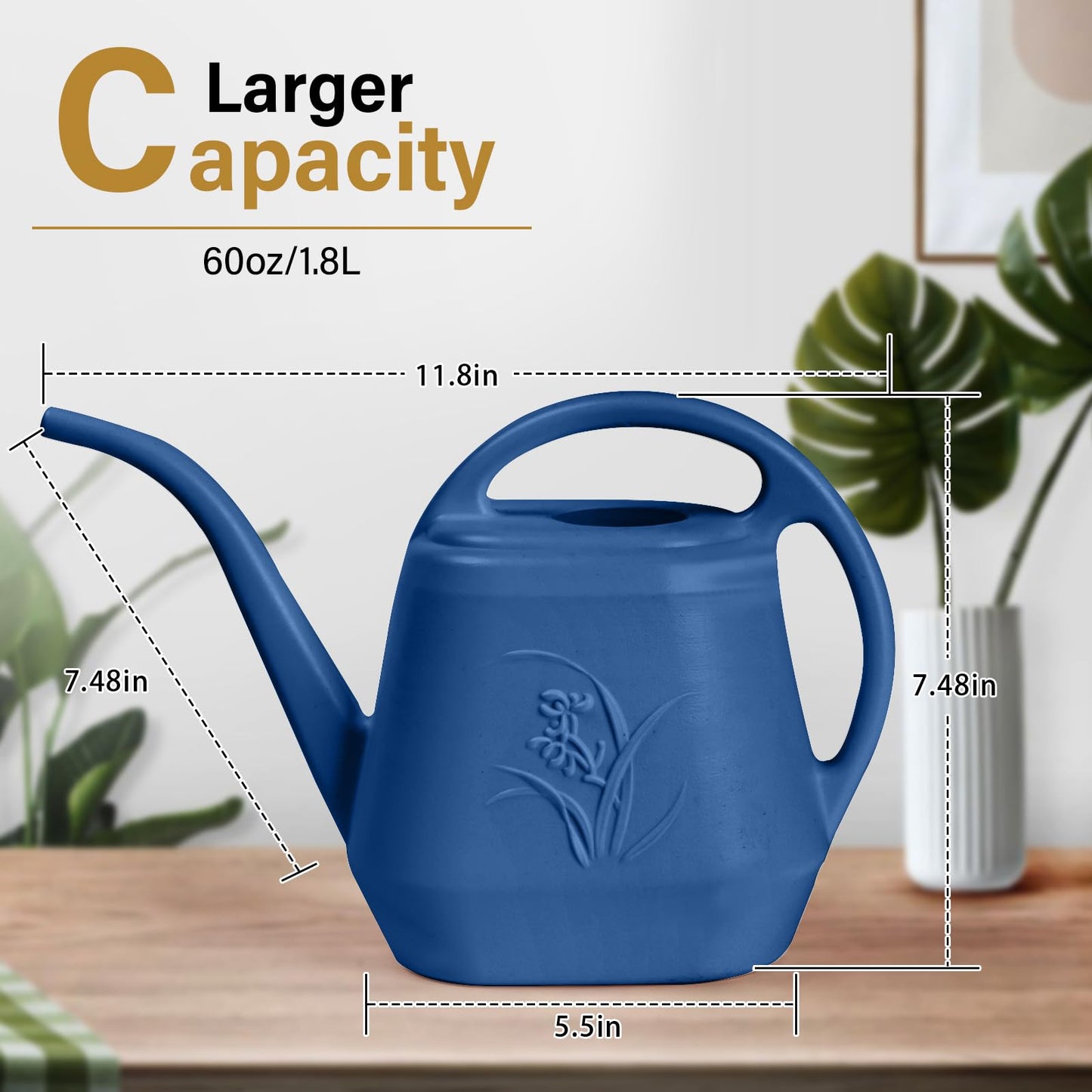ZXJ Plant Watering Can - for Indoor and Outdoor Home Garden Plants - with Long Spout - Blue - 1/2 Gallon