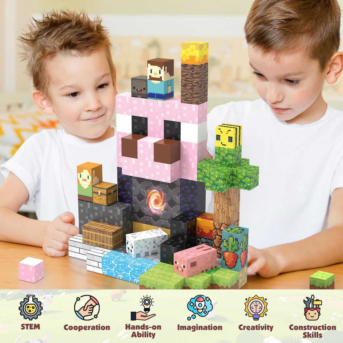 JIMI 120PCS Magnetic Blocks, Magnetic Building Blocks Set for Boys Girls Ages 3+, 1 inch Magnet Cubes Montessori Sensory Stacking Construction Toys Christmas Birthday Present