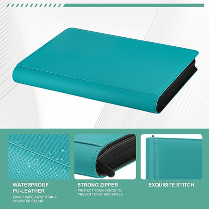 16 Pocket Toploader Binder,Holds 640 Top Loaders,Top Loader Binder for 3" x 4"Rigid Cards,Sleeves Card Collection Binder,20 Double Sided Pages,Compatible with Trading & Sports Holder (16Cyan)