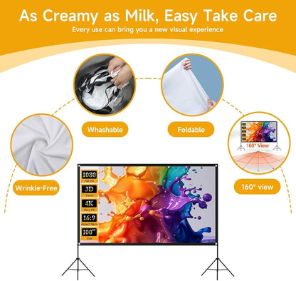 Outdoor Projector Screen with Stand, SCREENMAX 100 inch Foldable Projector Screens with Portable Carry Bag, 16:9 4k HD Rear Front Wrinkle-Free Projection Screen for Movie Night and Indoor Home Theater